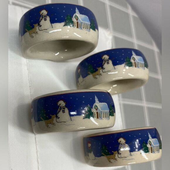 Napkin Rings Canterbury Potteries Holy Night Stoneware Country Christmas Church - Picture 8 of 8